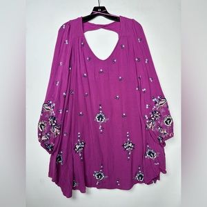 FREE PEOPLE Size Small (S) Pink Dress Oxford Embroidered Shift Dress flowy boho
